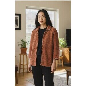 Simonton Says by George Simonton Boucle Knit Jacket Small Rust Orange Wool